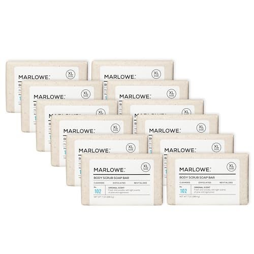 MARLOWE No 102 Body Scrub Soap 7 oz 12 Bars Exfoliating Soap Bar with Shea Butter Olive Oil  Green Tea Extracts Cleanses Smooths  Revitalizes Skin Original Sage  Fir Scent